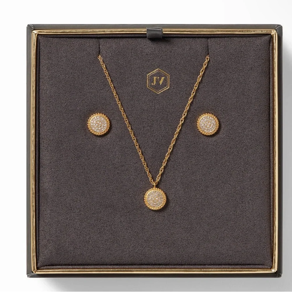 NWT RARE Authentic Luxury Minimalist Julie Vos pavé CZ Earring And Necklace Set - Picture 1 of 17